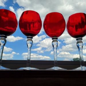 Vintage 14 oz. Ruby Red Wine Glasses, Set of 4
